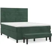 Syfax Cama box spring con colchón terciopelo verde oscuro 140x190 cm