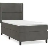 Syfax Cama box spring con colchón terciopelo gris oscuro 90x190 cm