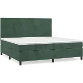 Syfax Cama box spring con colchón terciopelo verde oscuro 200x200 cm