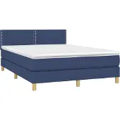 Syfax Cama box spring con colchón tela azul 140x190 cm