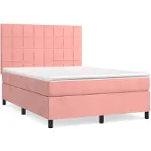 Syfax Cama box spring con colchón terciopelo rosa 140x200 cm