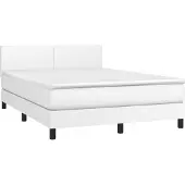 Syfax Cama box spring con colchón cuero sintético blanco 140x200cm
