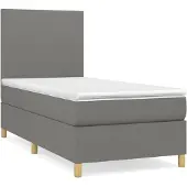 Syfax Cama box spring con colchón tela gris oscuro 100x200 cm