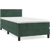 Syfax Cama box spring con colchón terciopelo verde oscuro 80x200 cm