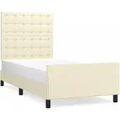 Syfax Estructura de cama sin colchón cuero sintético crema 90x200 cm