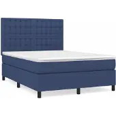 Syfax Cama box spring con colchón tela azul 140x190 cm
