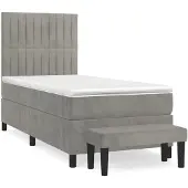 Syfax Cama box spring con colchón terciopelo gris claro 100x200 cm