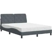 Syfax Cama con colchón terciopelo gris oscuro 140x200 cm