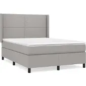 Syfax Cama box spring con colchón tela gris claro 140x190 cm