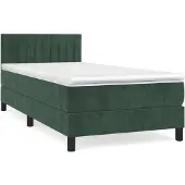 Syfax Cama box spring con colchón terciopelo verde oscuro 80x200 cm