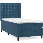 Syfax Cama box spring con colchón terciopelo azul oscuro 100x200 cm