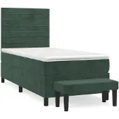 Syfax Cama box spring con colchón terciopelo verde oscuro 90x190 cm