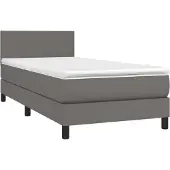 Syfax Cama box spring con colchón cuero sintético gris 100x200 cm