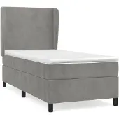 Syfax Cama box spring con colchón terciopelo gris claro 80x200 cm