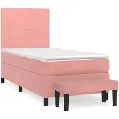Syfax Cama box spring con colchón terciopelo rosa 100x200 cm