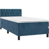 Syfax Cama box spring con colchón terciopelo azul oscuro 100x200 cm