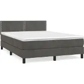 Syfax Cama box spring con colchón terciopelo gris oscuro 140x200 cm