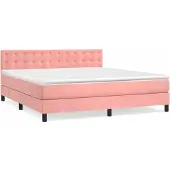 Syfax Cama box spring con colchón terciopelo rosa 180x200 cm