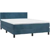 Syfax Cama box spring con colchón terciopelo azul oscuro 140x190 cm