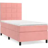 Syfax Cama box spring con colchón terciopelo rosa 100x200 cm