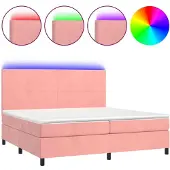 Syfax Cama box spring colchón y LED terciopelo rosa 200x200 cm