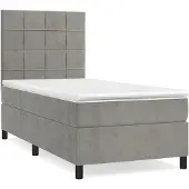 Syfax Cama box spring con colchón terciopelo gris claro 80x200 cm