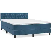 Syfax Cama box spring con colchón terciopelo azul oscuro 140x200 cm
