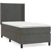 Syfax Cama box spring con colchón terciopelo gris oscuro 100x200 cm