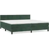 Syfax Cama box spring con colchón terciopelo verde oscuro 200x200 cm