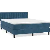 Syfax Cama box spring con colchón terciopelo azul oscuro 140x190 cm