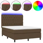 Syfax Cama box spring colchón luces LED tela marrón oscuro 140x190 cm