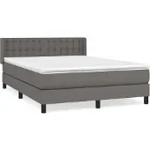 Syfax Cama box spring con colchón cuero sintético gris 140x200 cm