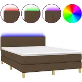 Syfax Cama box spring colchón luces LED tela marrón oscuro 140x190 cm