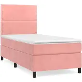 Syfax Cama box spring con colchón terciopelo rosa 90x200 cm