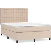 Syfax Cama box spring con colchón cuero sintético capuchino 140x190cm
