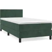 Syfax Cama box spring con colchón terciopelo verde oscuro 100x200 cm