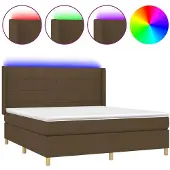 Syfax Cama box spring colchón luces LED tela marrón oscuro 180x200cm