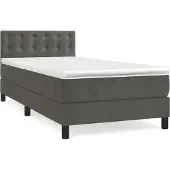 Syfax Cama box spring con colchón terciopelo gris oscuro 100x200 cm