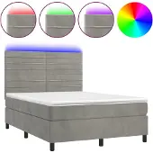 Syfax Cama box spring colchón y LED terciopelo gris claro 140x200 cm
