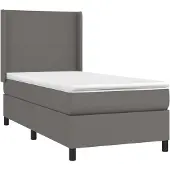 Syfax Cama box spring con colchón cuero sintético gris 100x200 cm