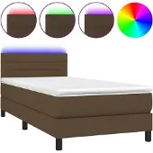 Syfax Cama box spring colchón luces LED tela marrón oscuro 100x200cm