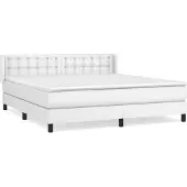 Syfax Cama box spring con colchón cuero sintético blanco 160x200 cm