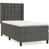 Syfax Cama box spring con colchón terciopelo gris oscuro 80x200 cm