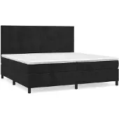 Syfax Cama box spring con colchón terciopelo negro 200x200 cm