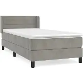 Syfax Cama box spring con colchón terciopelo gris claro 90x190 cm