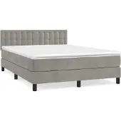 Syfax Cama box spring con colchón terciopelo gris claro 140x200 cm