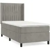 Syfax Cama box spring con colchón terciopelo gris claro 100x200 cm