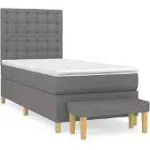 Syfax Cama box spring con colchón tela gris oscuro 90x190 cm