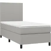 Syfax Cama box spring con colchón tela gris claro 90x190 cm
