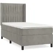 Syfax Cama box spring con colchón terciopelo gris claro 80x200 cm